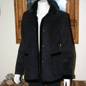 Jones New York Black Faux Suede Coat with Faux Fur Lining Women's Size Small